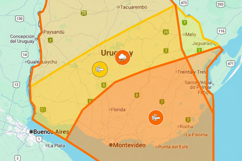 Inumet declaró doble alerta naranja para Maldonado: tormentas severas hasta las 16 y vientos de hasta 120 km/h desde la noche