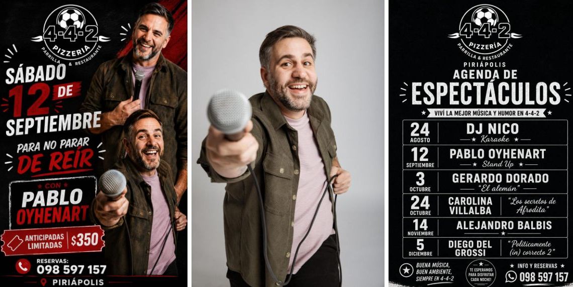 El comediante Pablo Oyhenart llevará su show de stand up a la pizzería 4-4-2 de Piriápolis el 12 de setiembre