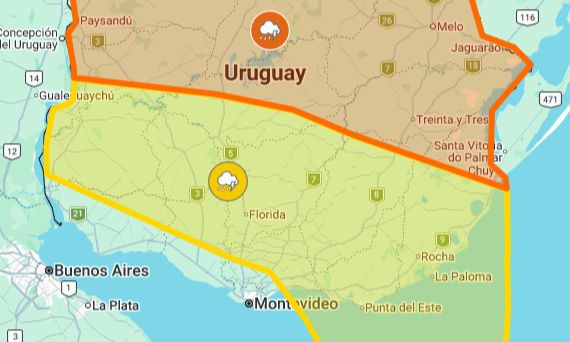 Inumet actualizó alertas por tormentas fuertes: Maldonado bajo alerta amarilla